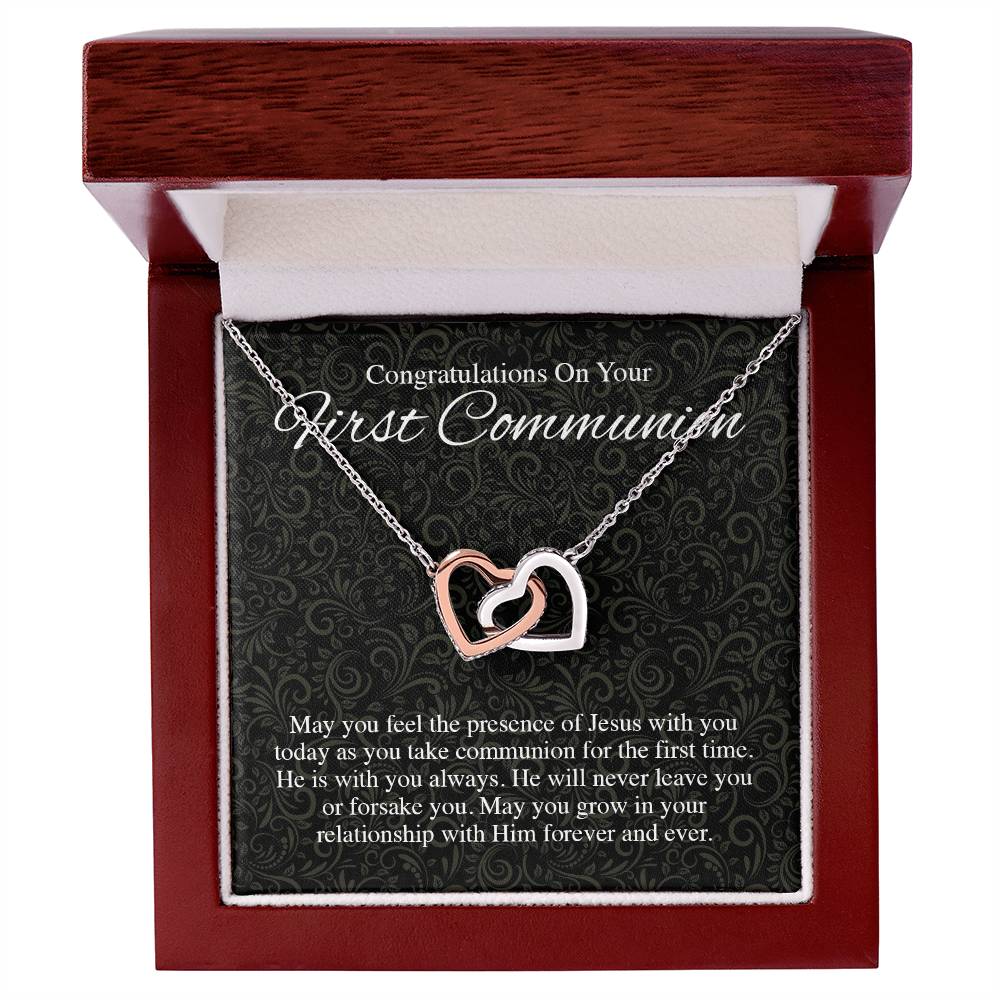 22 Congratualtions On Your First Communion V1 Interlocking Hearts Interlocking Hearts Necklace