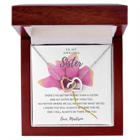 To My Amazing Sister - Pink Rose Interlocking Hearts Necklace