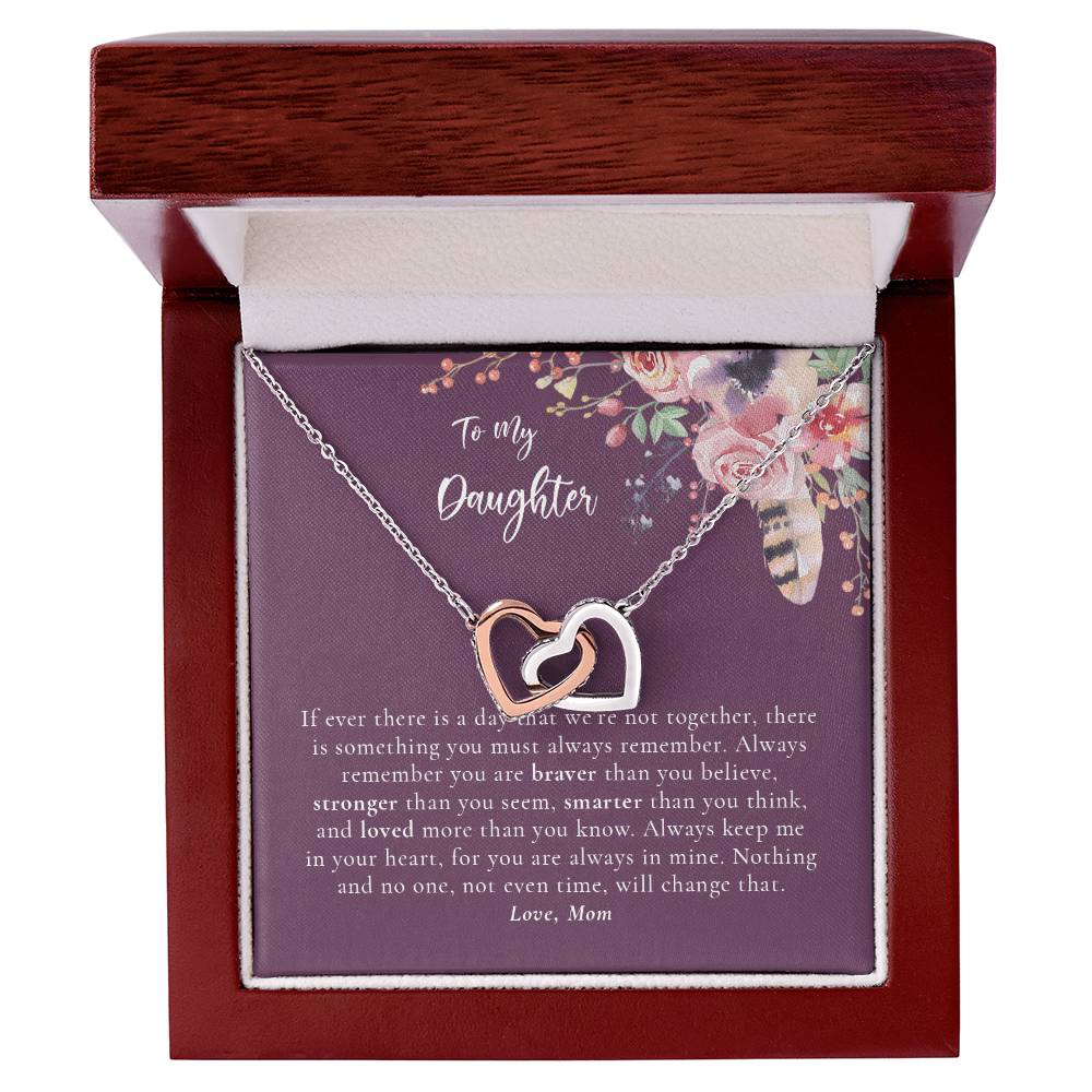 To My Daughter Necklace - Purple Interlocking Hearts Necklace
