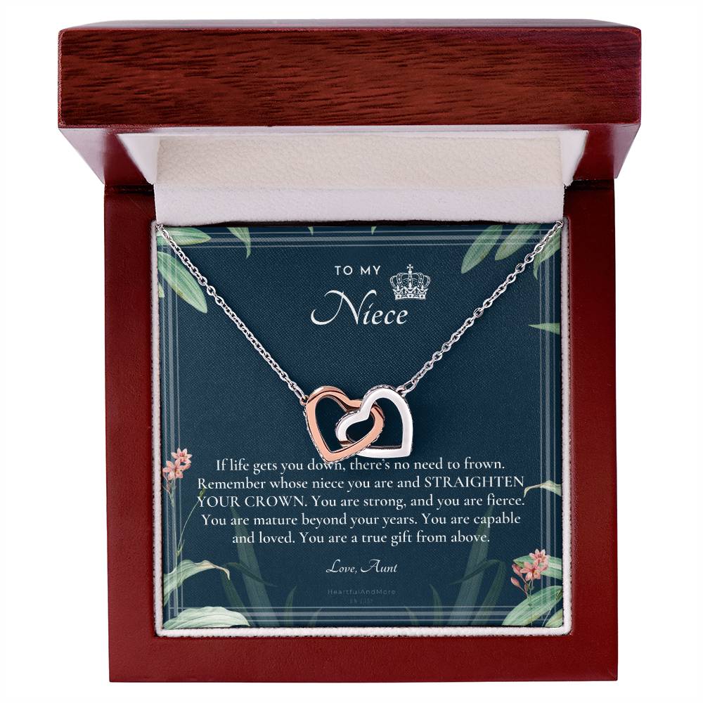 To My Niece Straighten Your Crown Necklace Aunt Niece Necklace Niece Birthday Gift Niece Graduation Gift Interlocking Hearts Necklace