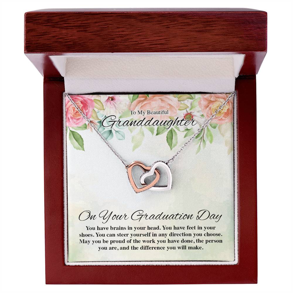 To My Beautiful Granddaughter On Your Graduation Day Flowery Interlocking Hearts Interlocking Hearts Necklace