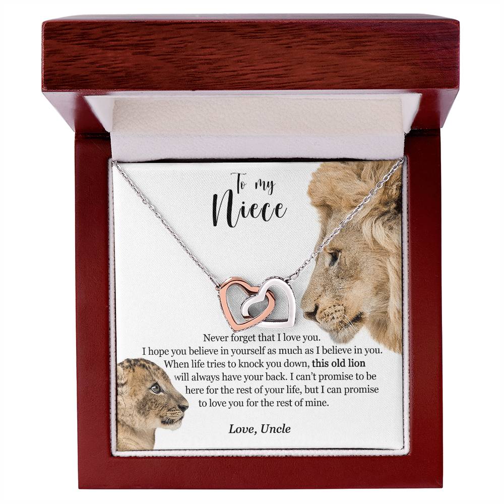 To My Niece - This Old Lion Will Always Have Your Back Interlocking Hearts Necklace