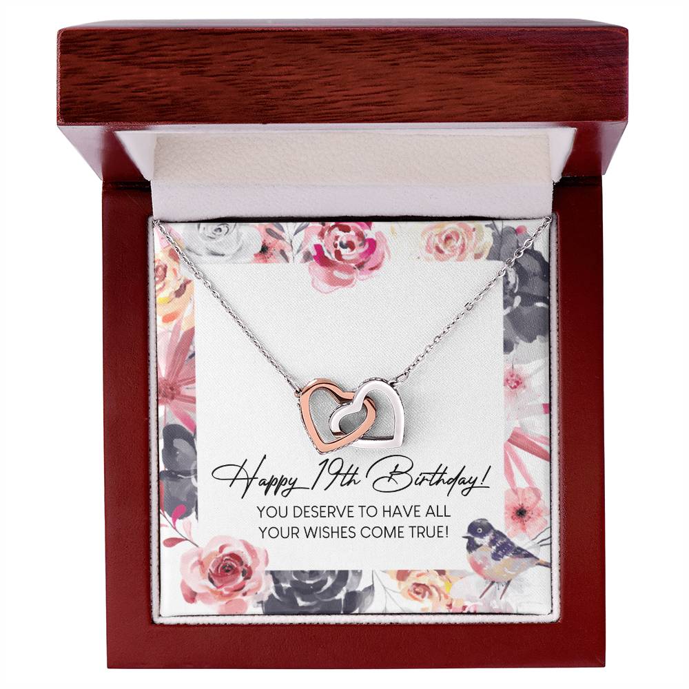 Happy 19Th Birthday Interlocking Hearts Necklace Message Card