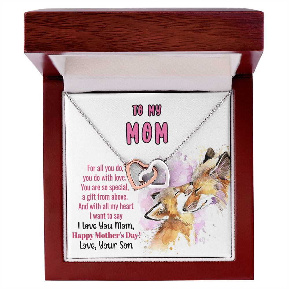 To My Mom Linked Hearts Necklace Gift From Son Interlocking Hearts Necklace