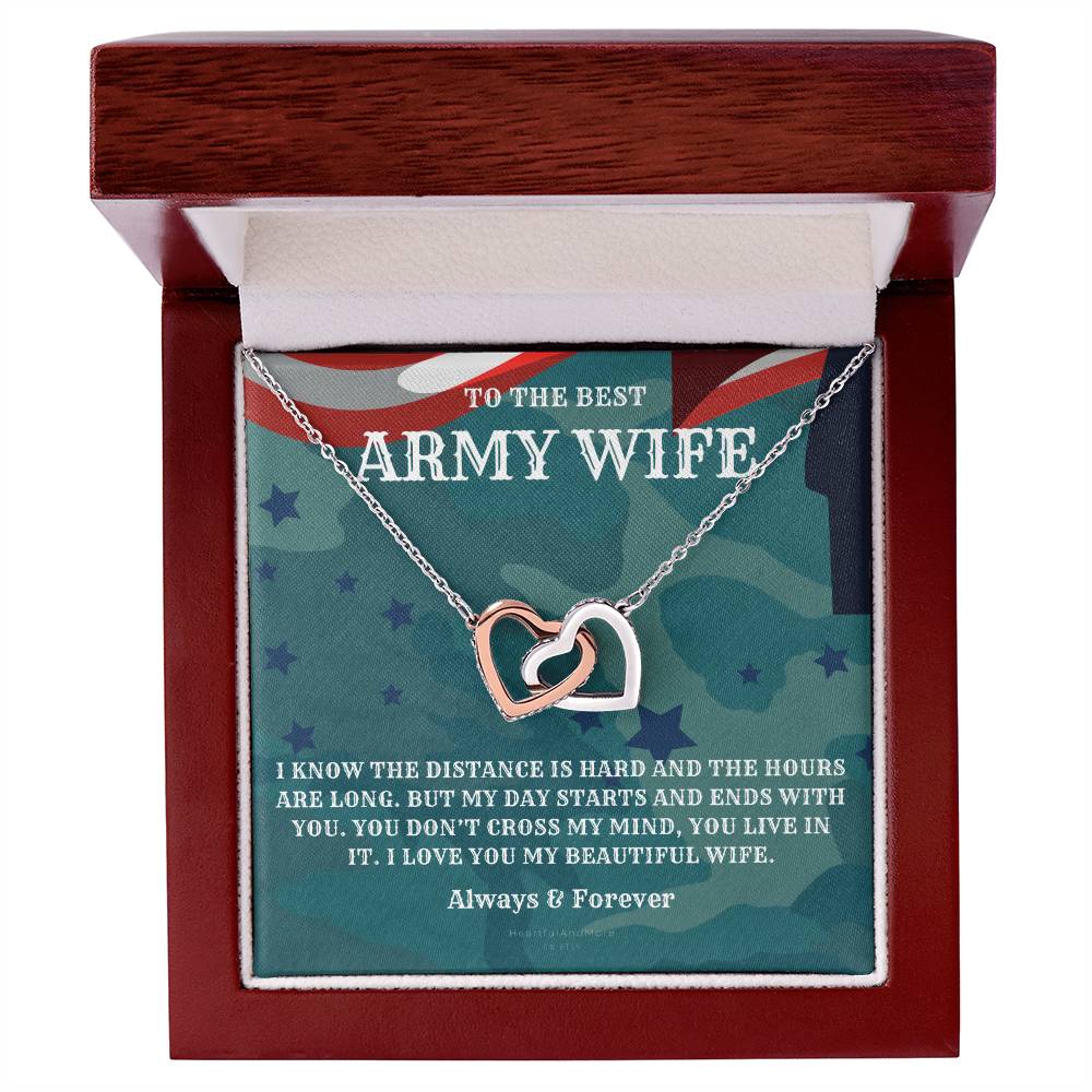 Army Wife Gift Military Gift Wife To The Best Army Wife In The World Army Jewelry Deployment Necklace Deployment Gift Gift For Army Wife Interlocking Hearts Necklace