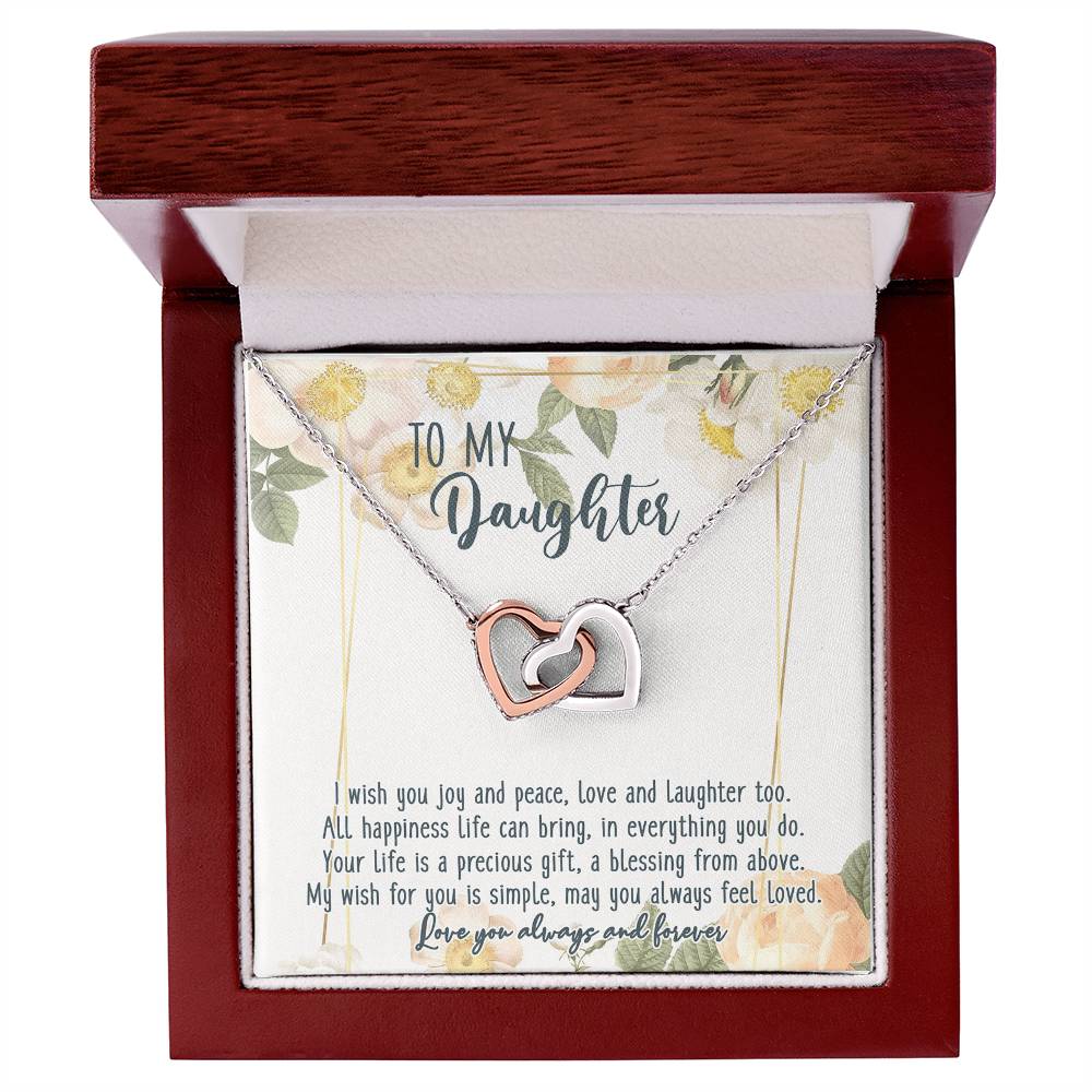 To My Daughter Interlocking Hearts Necklace Birthday Message Card