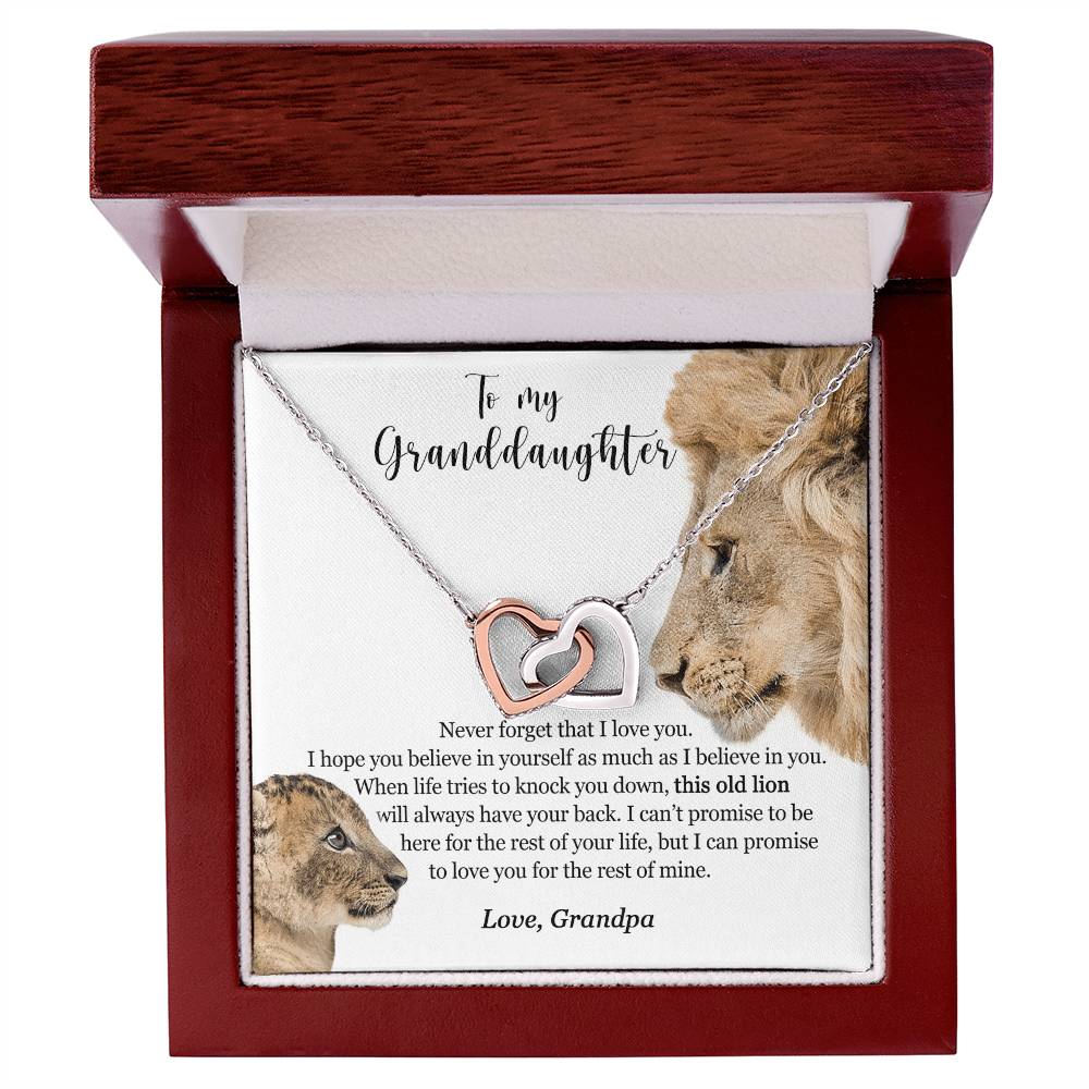To My Granddaughter - This Old Lion Will Always Have Your Back Interlocking Hearts Necklace