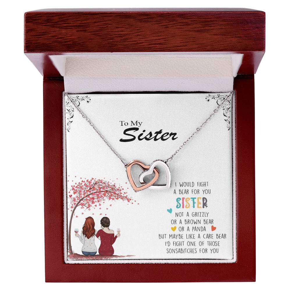 I Would Fight A Bear For You Sister - Personalized Necklace Interlocking Hearts Necklace