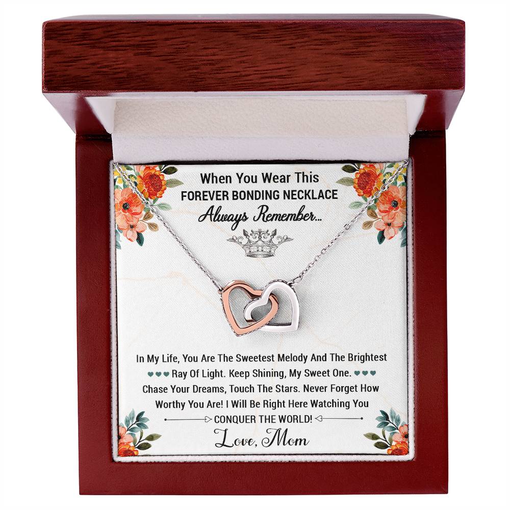 Forever Bonding Heart Necklace Gift Set - To My Daughter You Can Conquer The World Interlocking Hearts Necklace