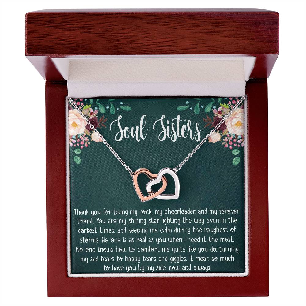 Soul Sisters Necklace Gift Bff Necklace Best Friend Gift Jewelry Long Distance Quotes Friends Forever Interlocking Hearts Necklace