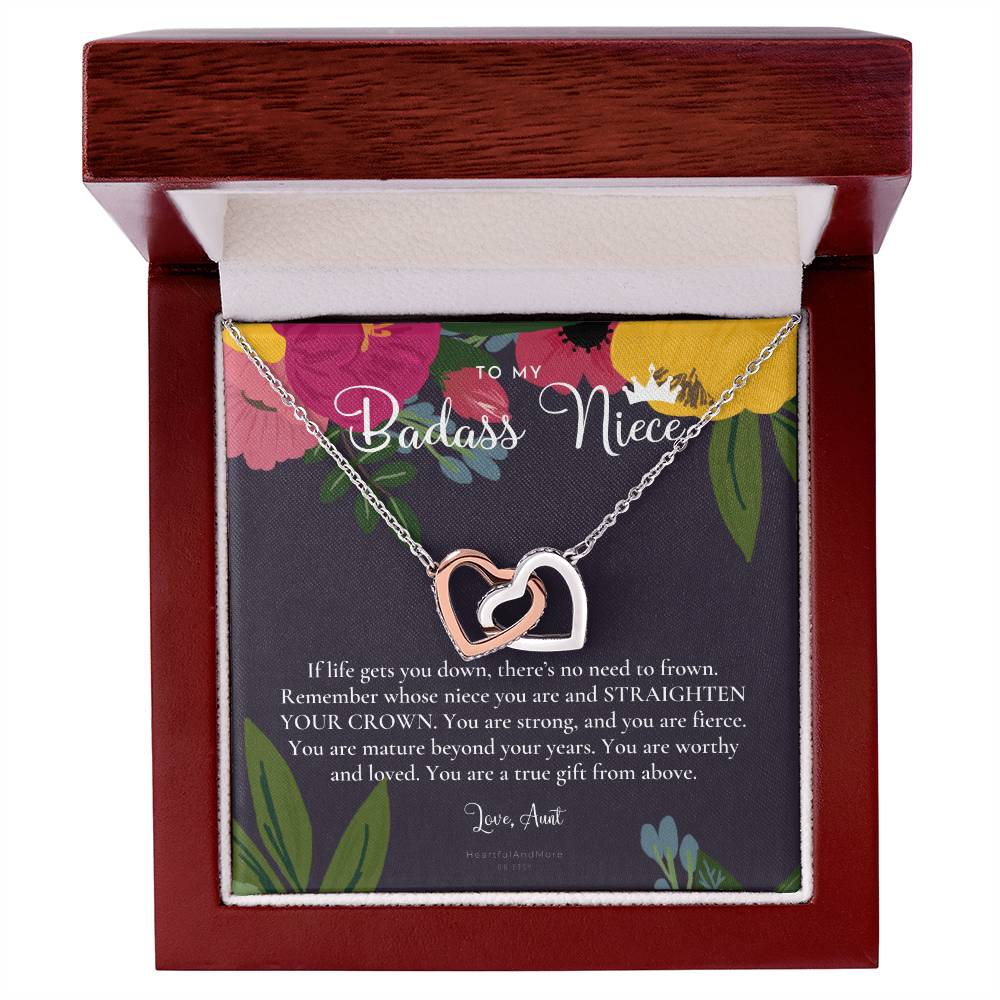 To My Badass Niece Straighten Your Crown Necklace Aunt Niece Necklace Niece Birthday Gift Niece Graduation Gift Interlocking Hearts Necklace