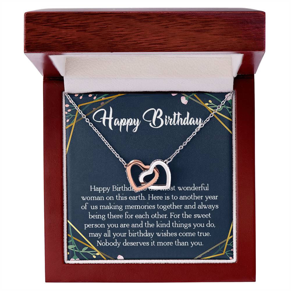 Happy Birthday To The Most Wonderful Woman In The World Interlocking Hearts Necklace