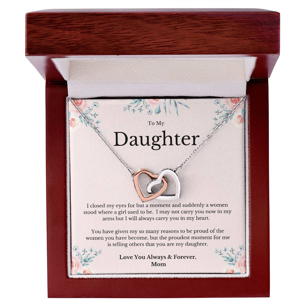 To My Daughter You Make Me Proud To Be Your Mom Necklace Interlocking Hearts Necklace