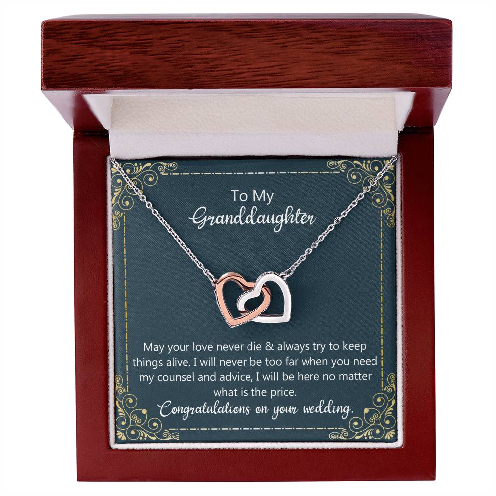 May Your Love Never Die - Granddaughter Wedding Gift Interlocking Hearts Necklace