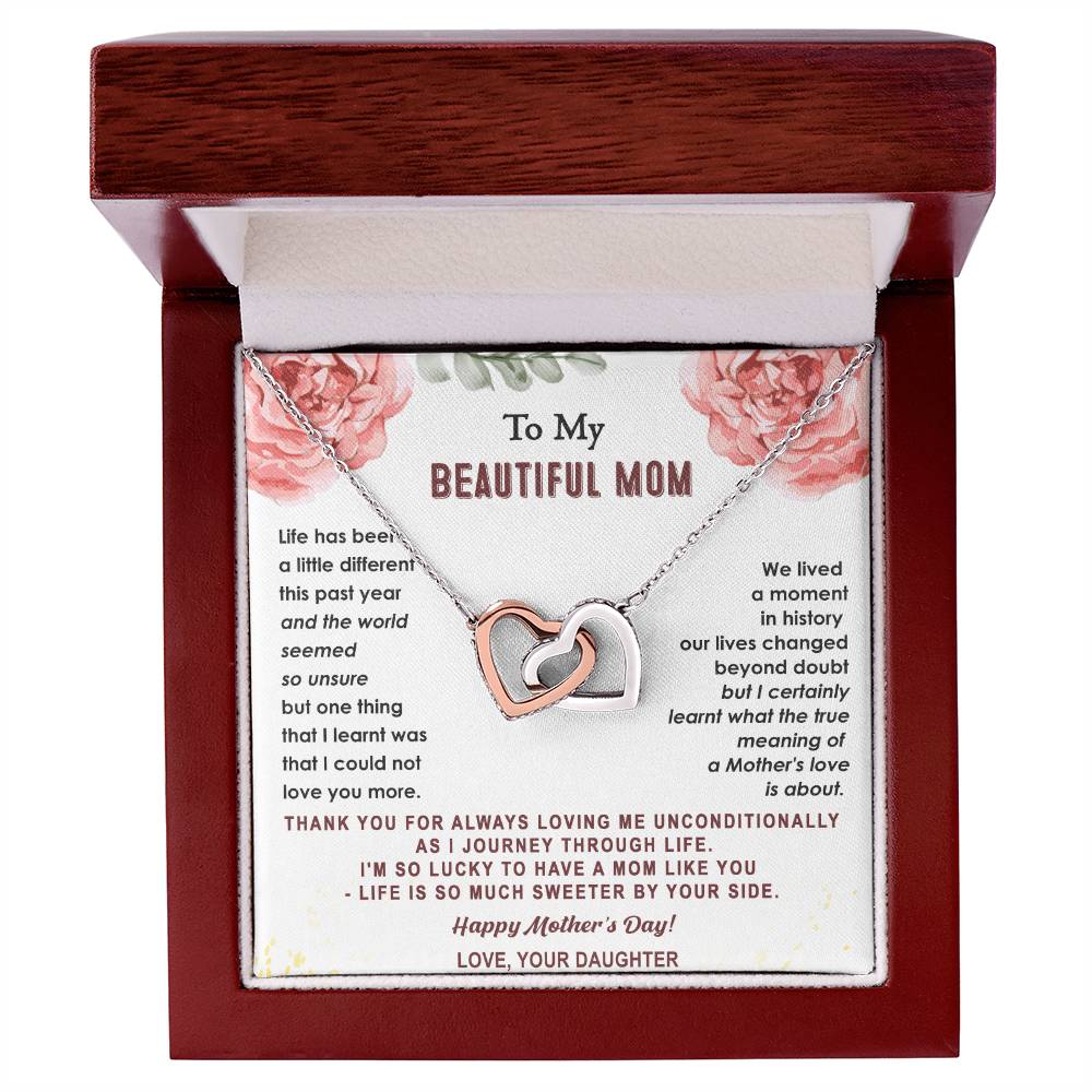 Gift For Mom - True Meaning Of A Mother'S Love - Interlocking Interlocking Hearts Necklace