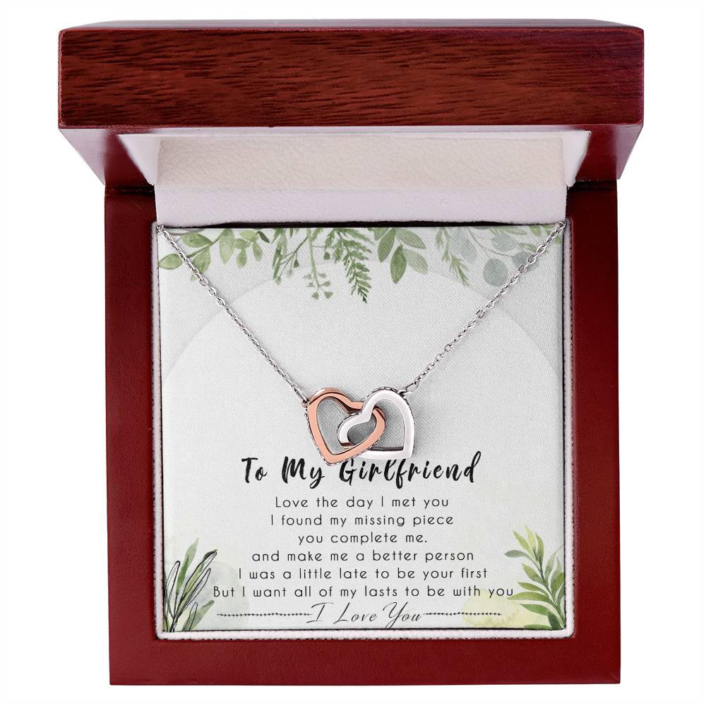 To My Girlfriend Interlocking Hearts Necklace Message Card