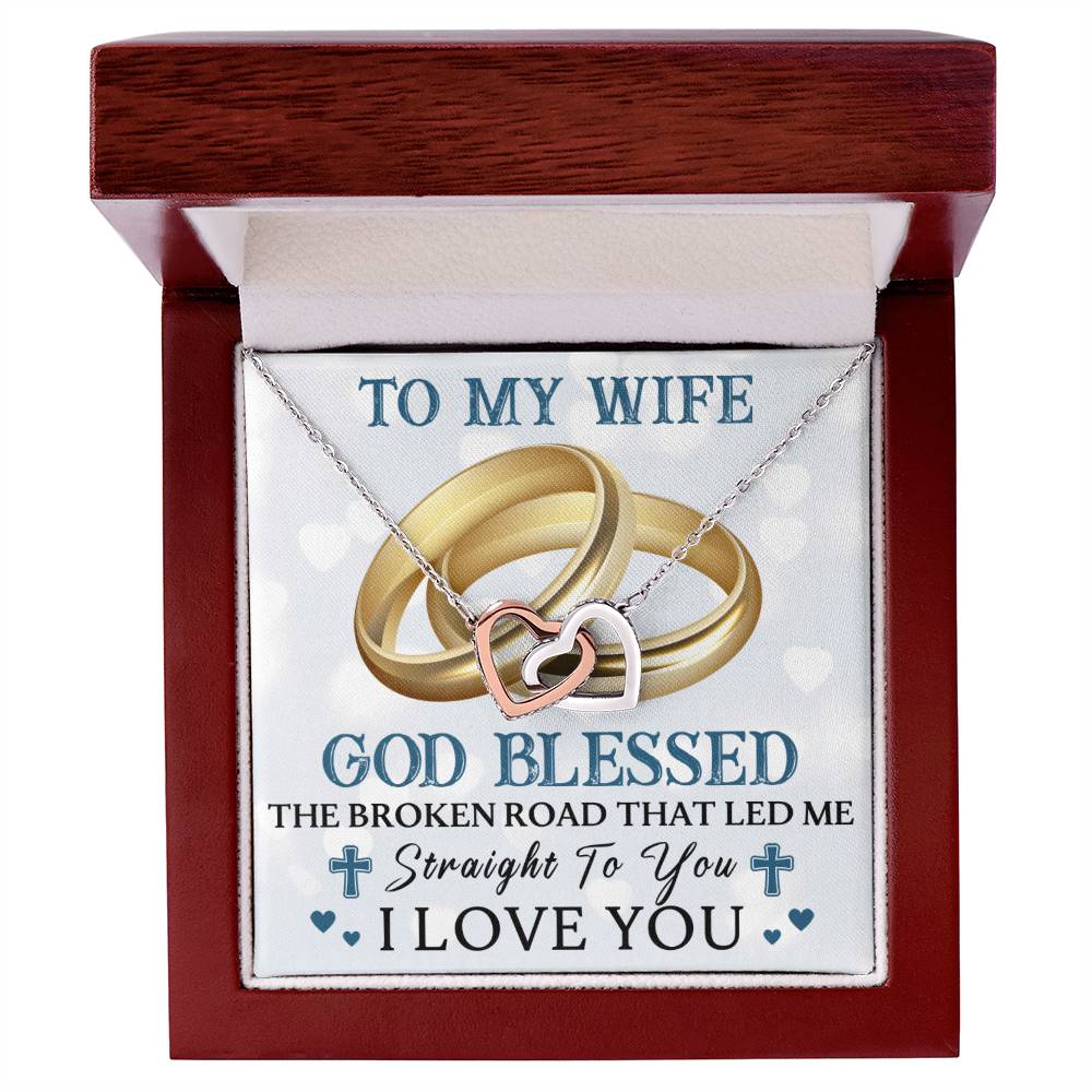 To My Wife - God Blessed - Double Hearts Interlocking Hearts Necklace