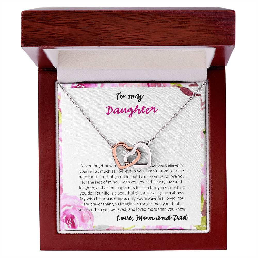 To My Daughter Never Forget How Much I Love You - Love Dad & Mom Interlocking Hearts Necklace
