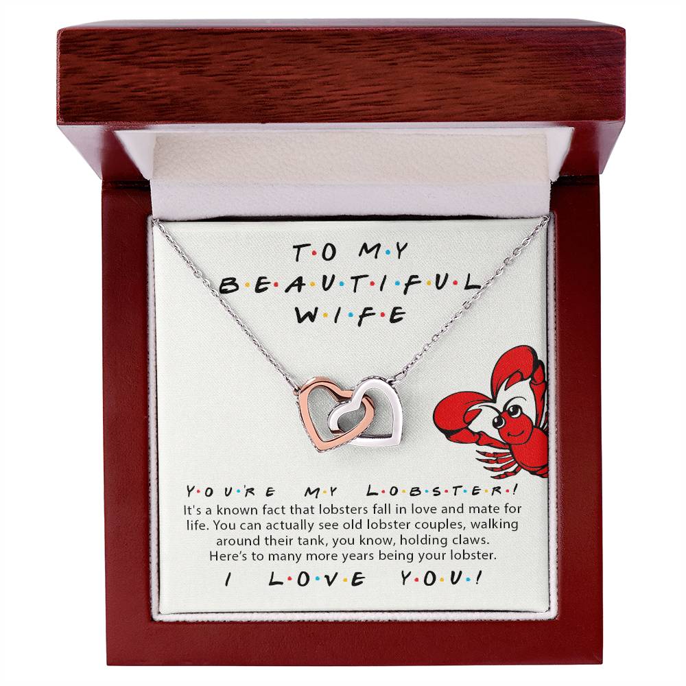 To My Beautiful Wife You'Re My Lobster Friends Tv Show Theme Double Hearts Necklace Valentine'S Day Anniversary Gift For Wife Interlocking Hearts Necklace