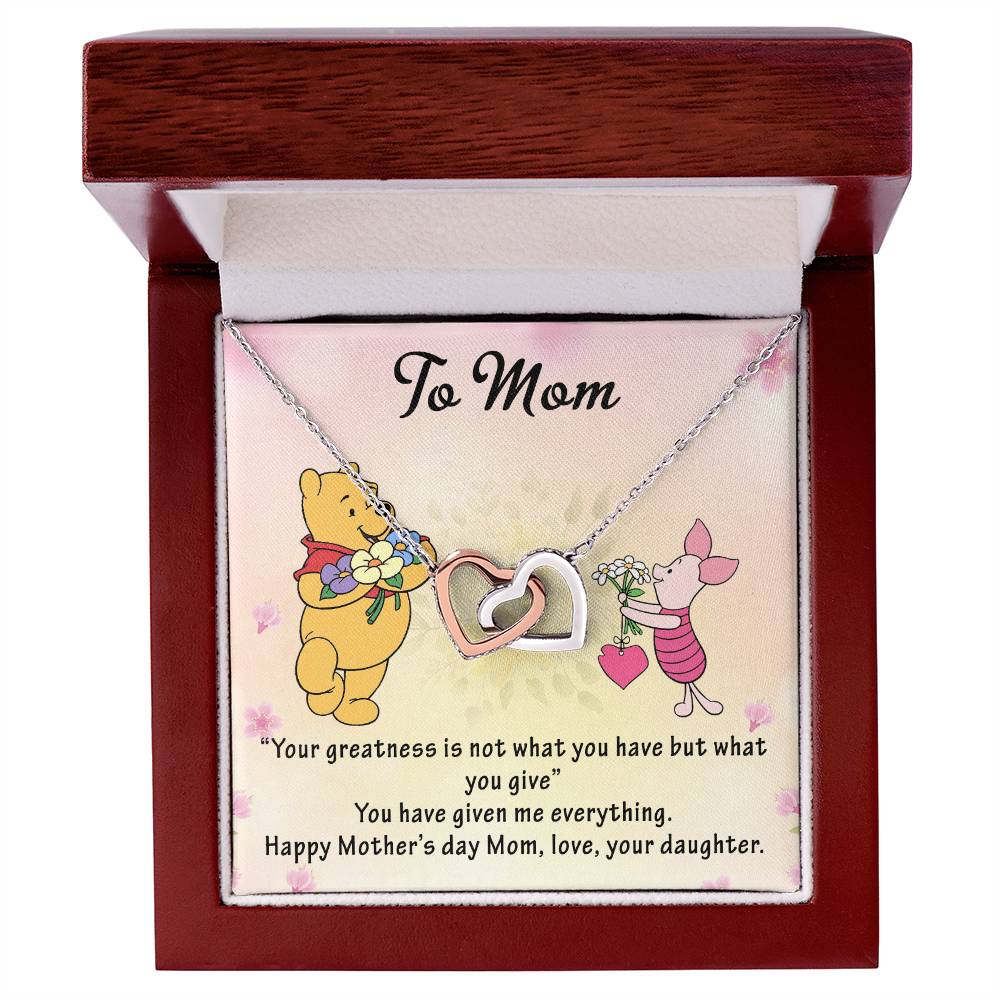 Mothersday Winnie The Pooh Sweetest Hearts Necklace Interlocking Hearts Necklace