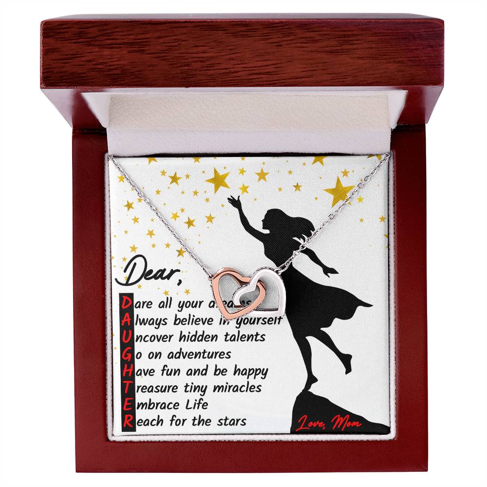 To My Daughter - Reach For The Stars Unique Gift Set Interlocking Hearts Necklace
