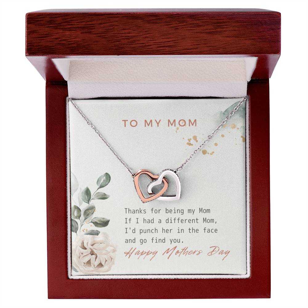 Thanks For Being My Mom Double Heart Interlocking Hearts Necklace