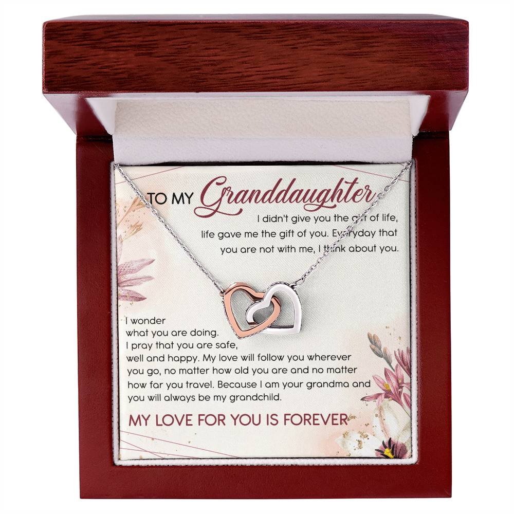 To My Granddaughter Interlocking Hearts Necklace Message Card