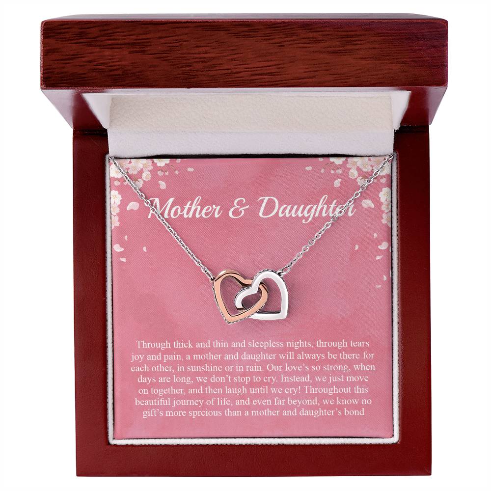 Mother Daughter Through Thick And Thin And Sleepless Nights Through Tears Joy And Pain Interlocking Hearts Necklace