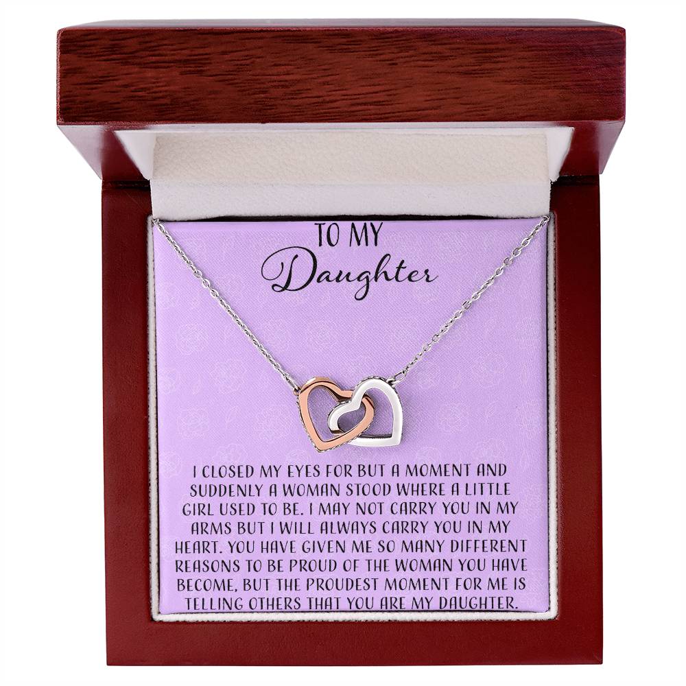 To My Daughter I Close My Eyes For A Moment - Purple Interlocking Hearts Necklace