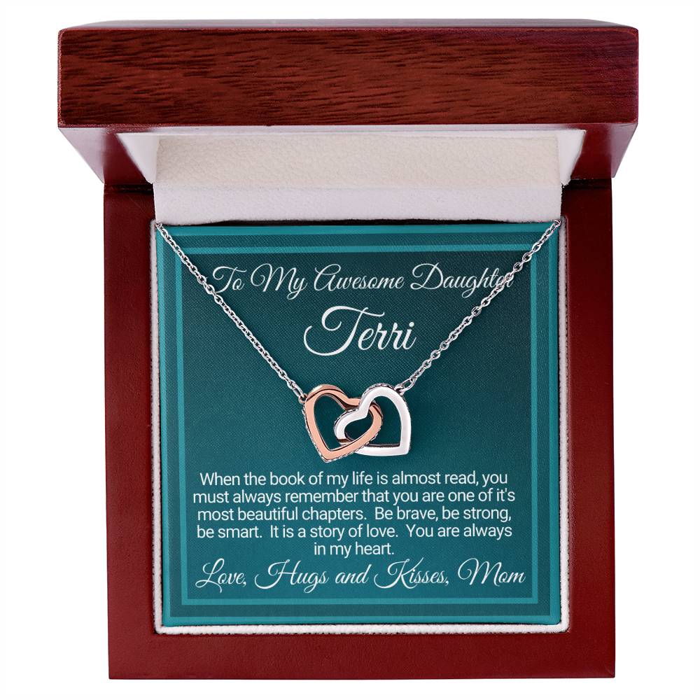 Personalized Awesome Daughter Necklace Gift From Mom Interlocking Hearts Necklace
