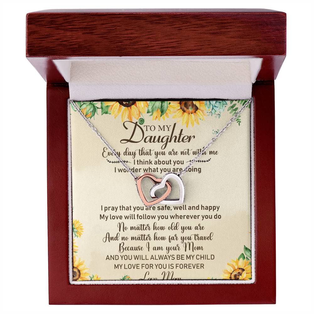 To My Daughter Interlocking Hearts Necklace Message Card