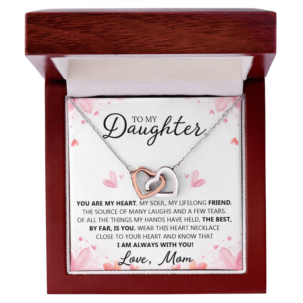 To My Daughter - You Are My Heart - Unique Heart Bonding Necklace Gift Set Interlocking Hearts Necklace