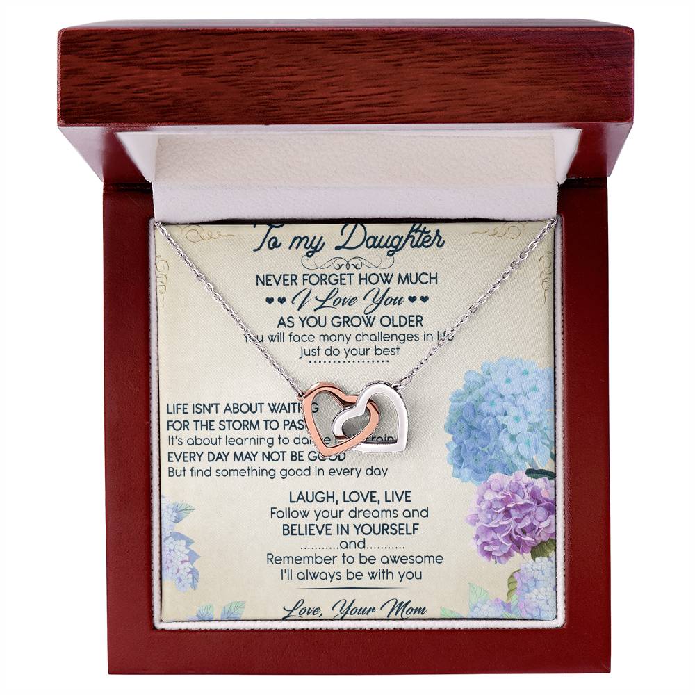 To My Daughter Interlocking Hearts Necklace Message Card