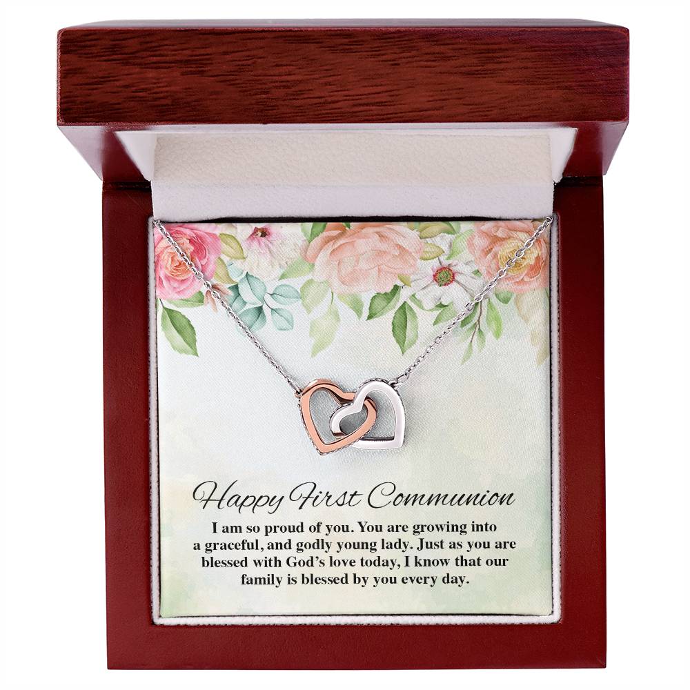 Happy First Communion Interlocking Hearts Necklace