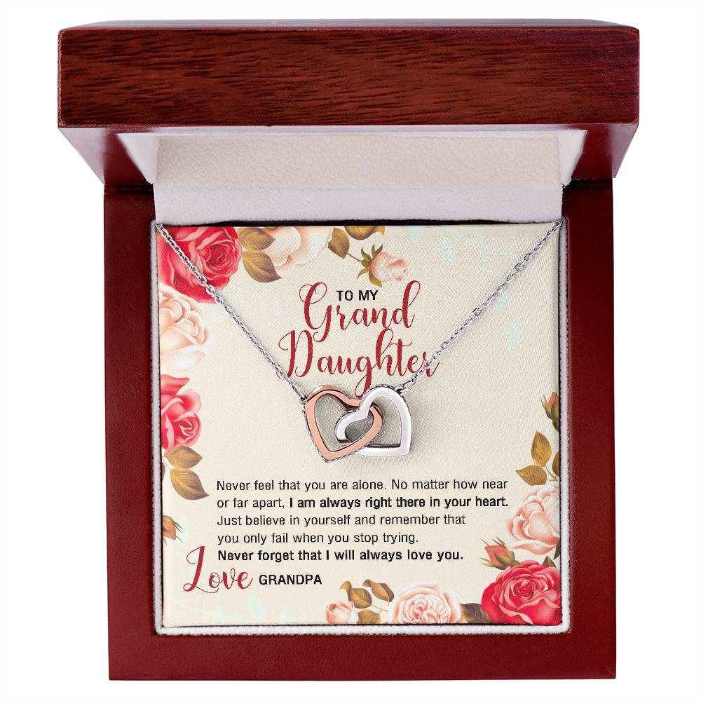 To My Granddaughter From Grandpa - I Am Always Right There In Your Heart. Interlocking Hearts Necklace