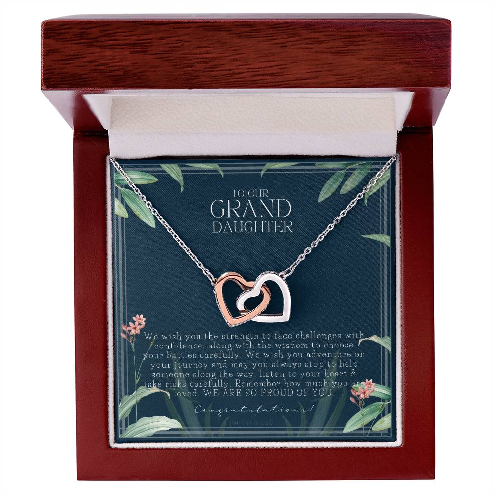 Gift For Granddaughter From Grandma & Grandpa To Our Granddaughter Live Your Dreams Birthday Graduation Christmas Interlocking Hearts Necklace