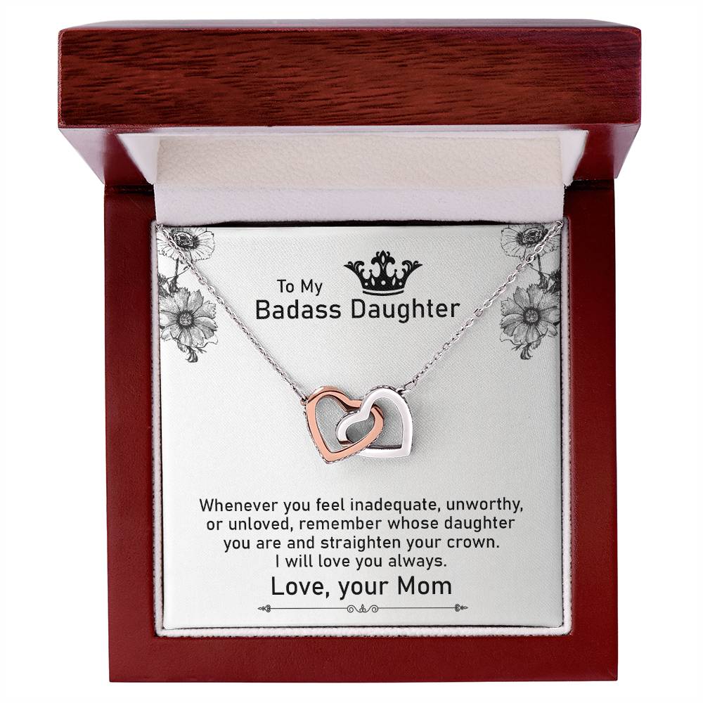 To My Badass Daughter Necklace From Mom Interlocking Hearts Necklace