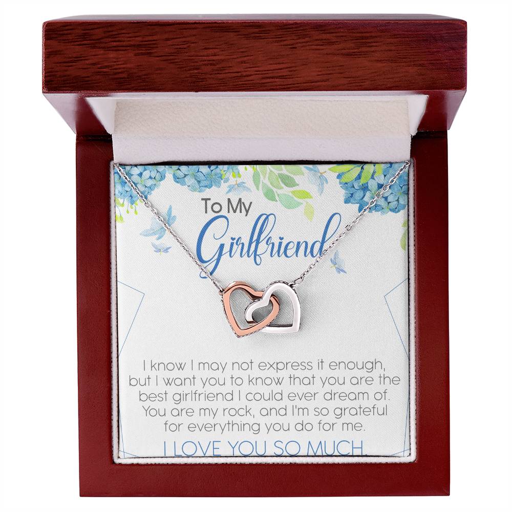 To My Girlfriend Interlocking Hearts Necklace Message Card