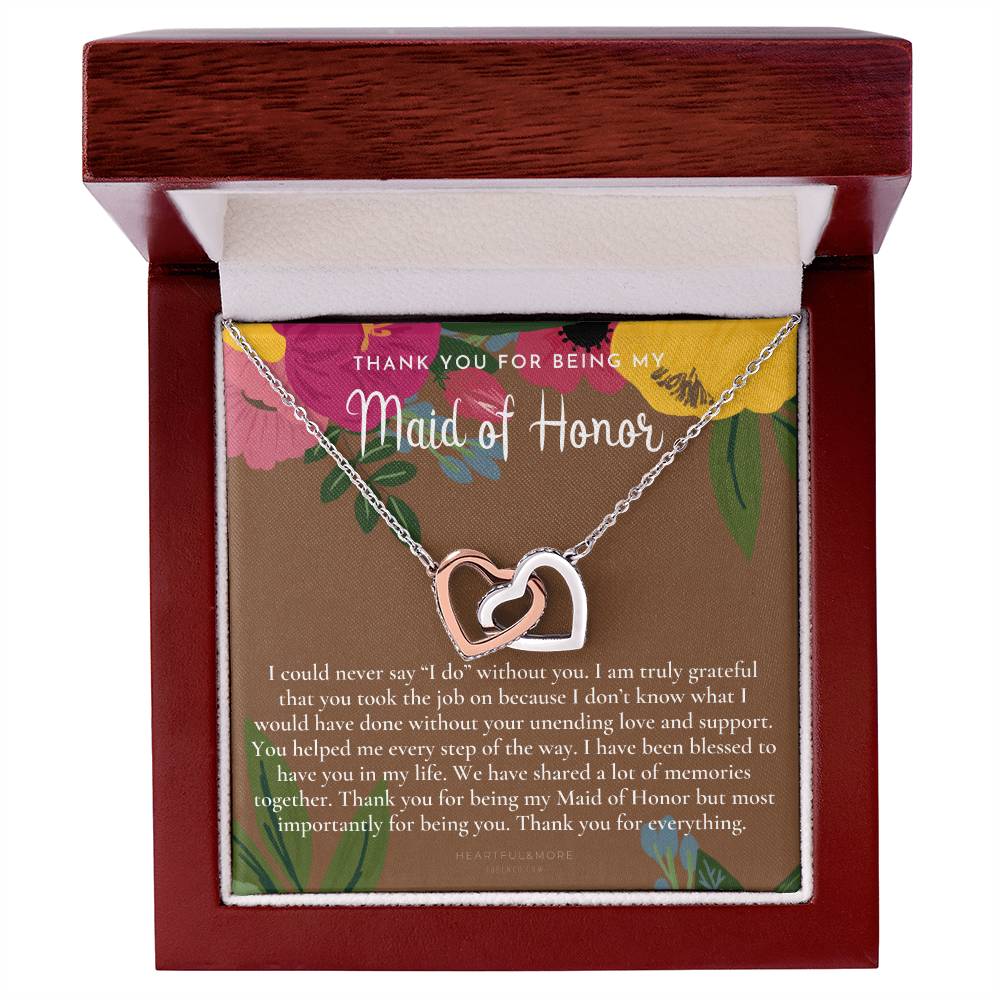 Maid Of Honor Thank You Gift From Bride Bridesmaid Gift Maid Of Honor Gift Necklace Matron Of Honor Gift Thank You Gift From Bride Interlocking Hearts Necklace