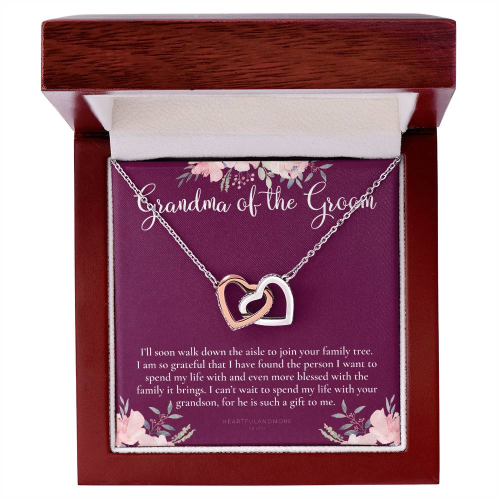 Grandmother Of The Groom Gift Necklace Grandma Wedding Gift Nana Bridal Shower Rehearsal Dinner Thank You Gift Interlocking Hearts Necklace