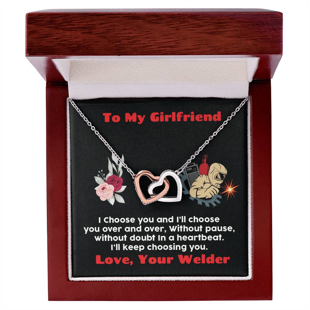 Welder'S Girlfriend Interlocking Hearts Necklace