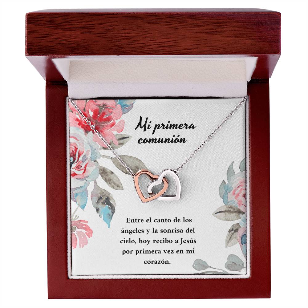 Mi Primera Comunión Entre El Canto De Los Ángeles Y La Sonrisa Del Cielo Interlocking Hearts Necklace