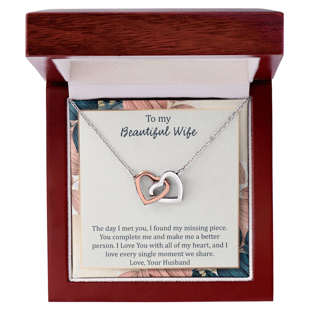 To My Wife The Day I Met You - Leaf Interlocking Hearts Necklace