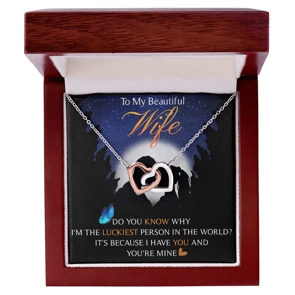 To My Beautiful Wife Interlocking Hearts Necklace Message Card
