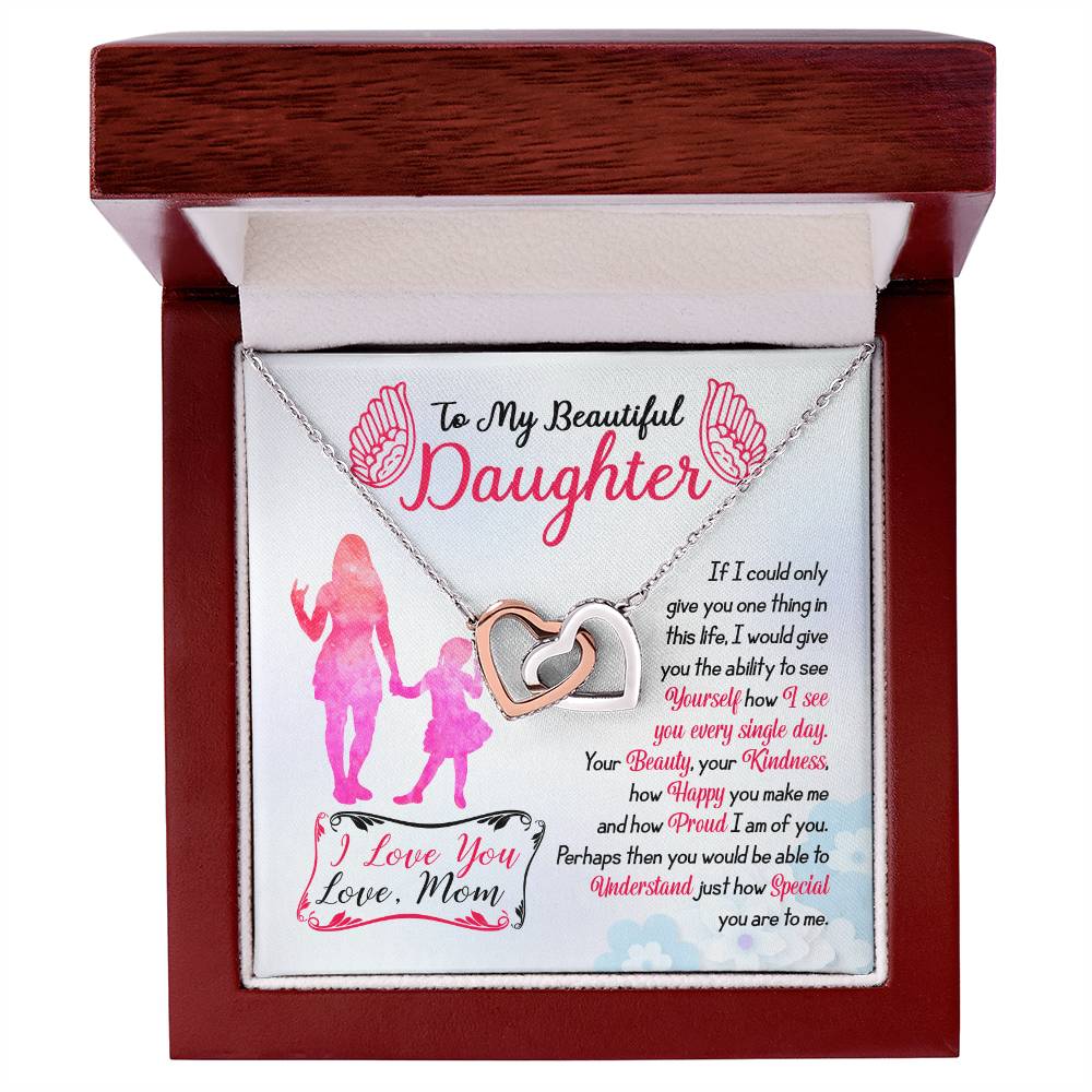 To My Beautiful Daughter - Interlocking Hearts Necklace - Gift From Mom To Daughter