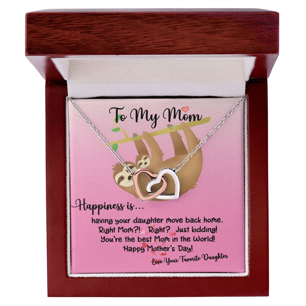 To My Mom Happiness Is Sloth Daughter Ilh Necklace Interlocking Hearts Necklace
