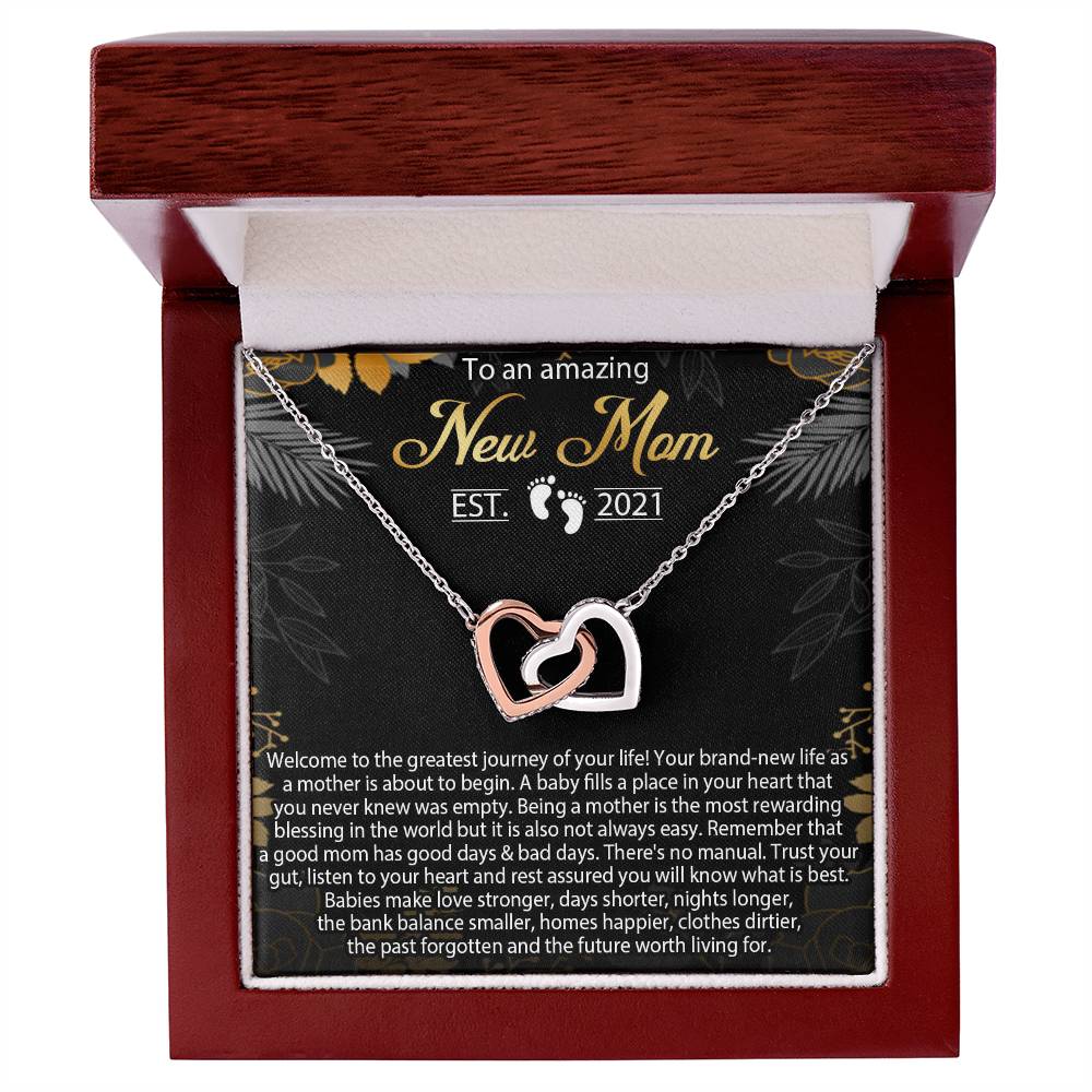 New Mom Necklace Gift Mom Est 2021 Necklace First Time Mom Necklace Baby Shower Necklace Interlocking Hearts Necklace Gift For New Mom