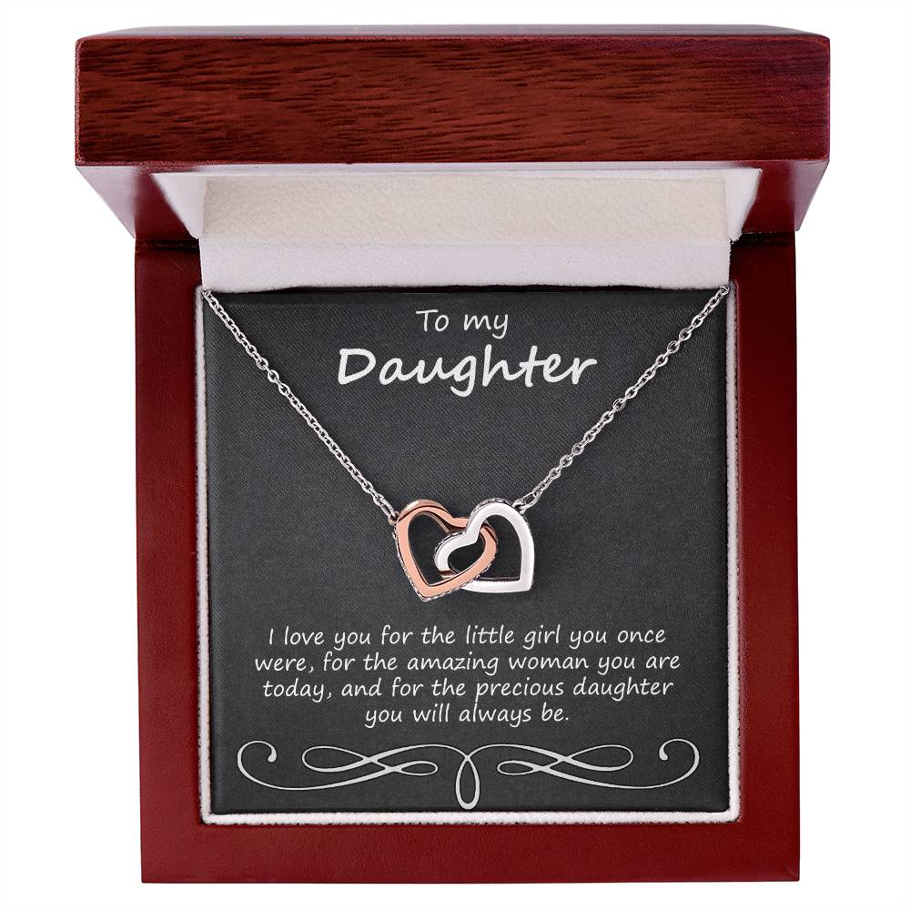 To My Daughter I Love You For The Little Girl You Once Were Interlocking Hearts Necklace