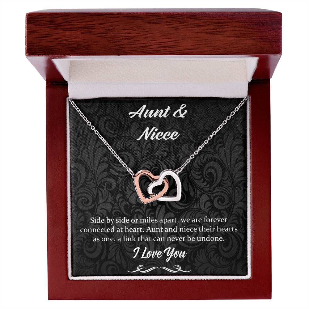 Side By Side Or Miles Apart- Aunt And Niece Interlocking Hearts Necklace