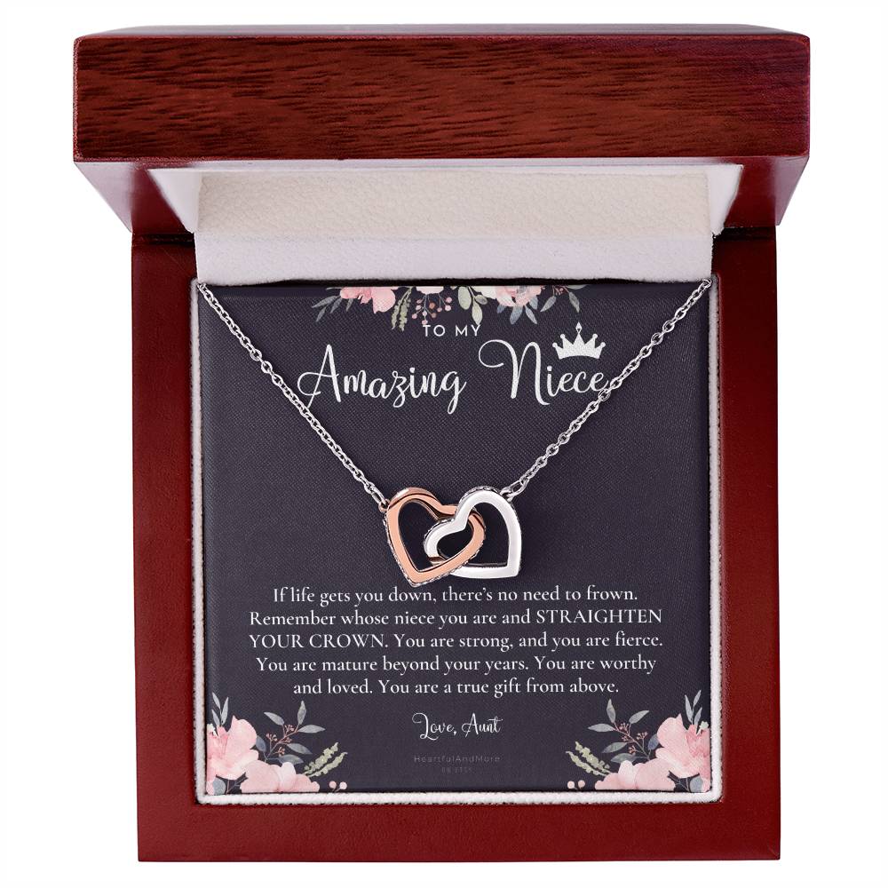 To My Amazing Niece Straighten Your Crown Necklace Aunt Niece Necklace Niece Birthday Gift Niece Graduation Gift Interlocking Hearts Necklace
